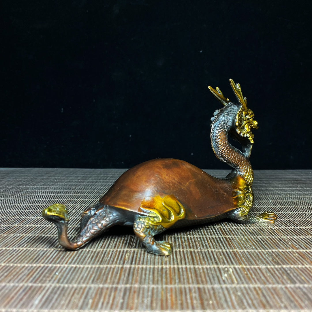 Chinese Gilt Gold Bronze Dragon Turtle Statue