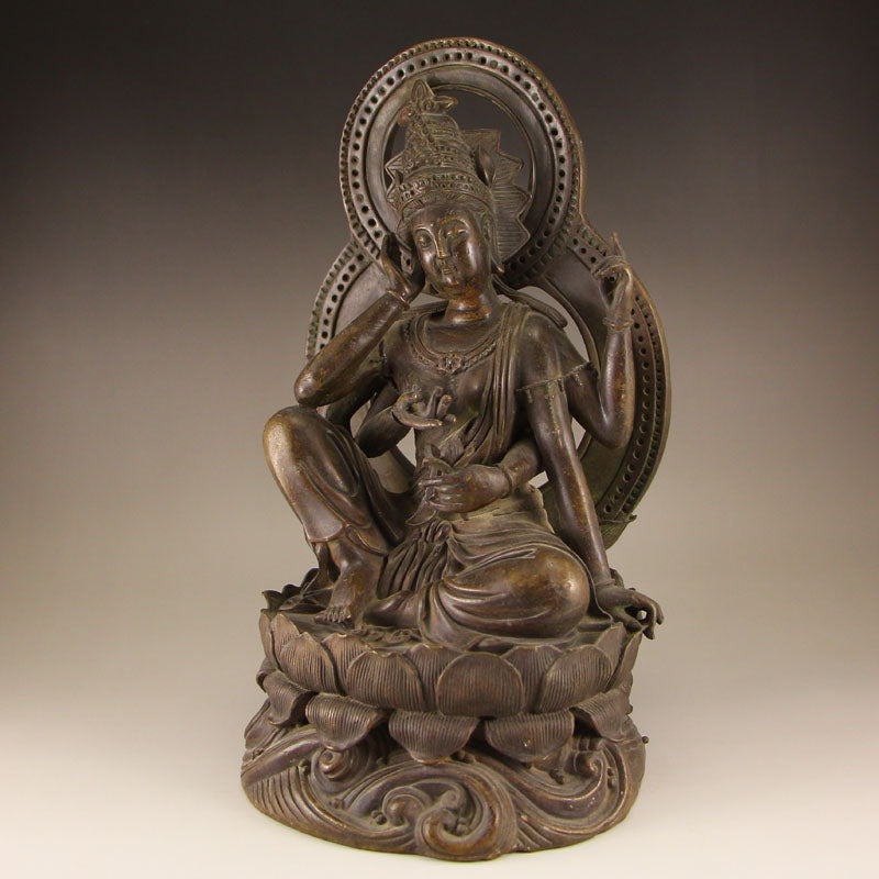 Chinese Bronze Six Arms Kwan-yin Statue
