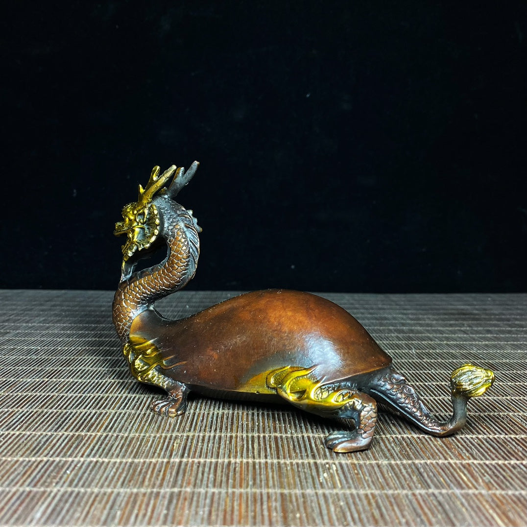 Chinese Gilt Gold Bronze Dragon Turtle Statue