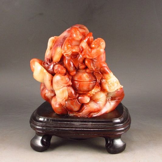 Chinese Shoushan Stone Fortune Kids Statue