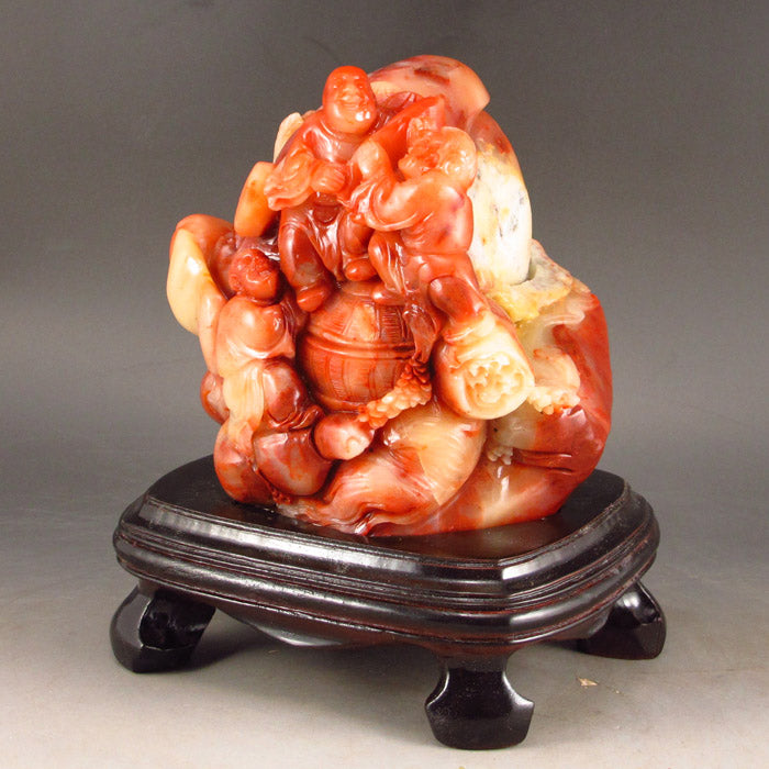 Chinese Shoushan Stone Fortune Kids Statue