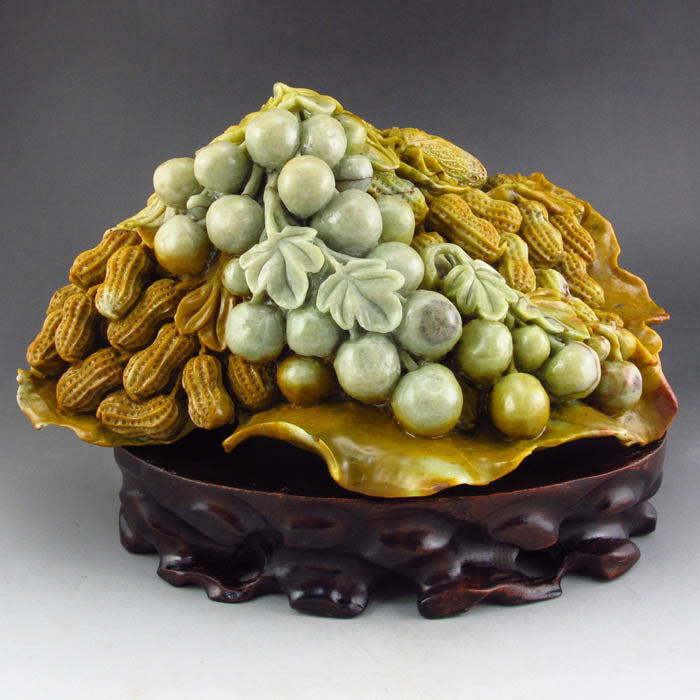 Superb Chinese Shoushan Stone Statue - Peanuts & Grapes