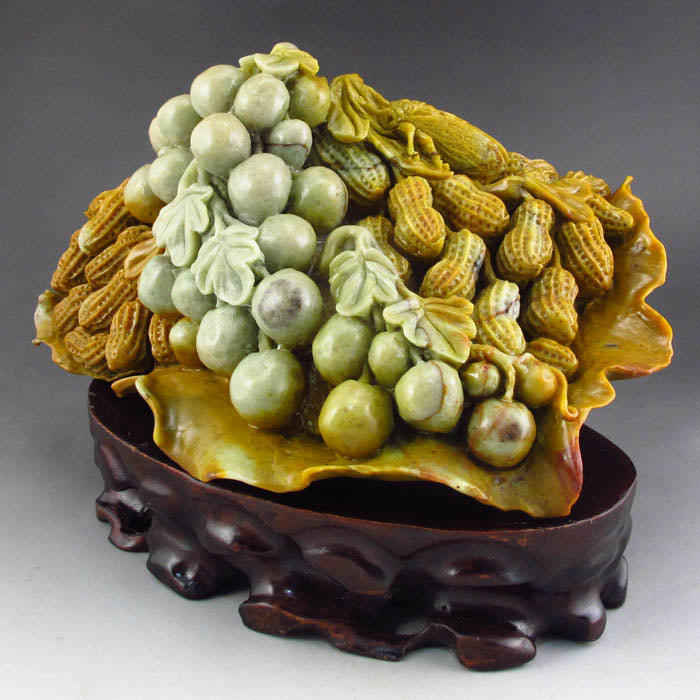 Superb Chinese Shoushan Stone Statue - Peanuts & Grapes