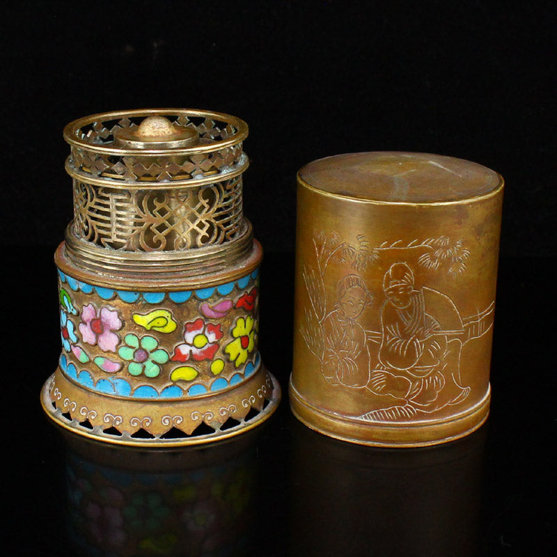 Chinese Qing Dynasty Bronze Enamel Smoke Lamp