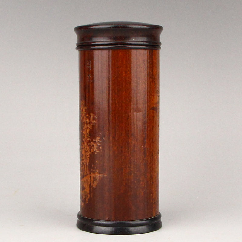 Vintage Chinese Zitan Wood Inaly Bamboo Mountain River Tea Tube