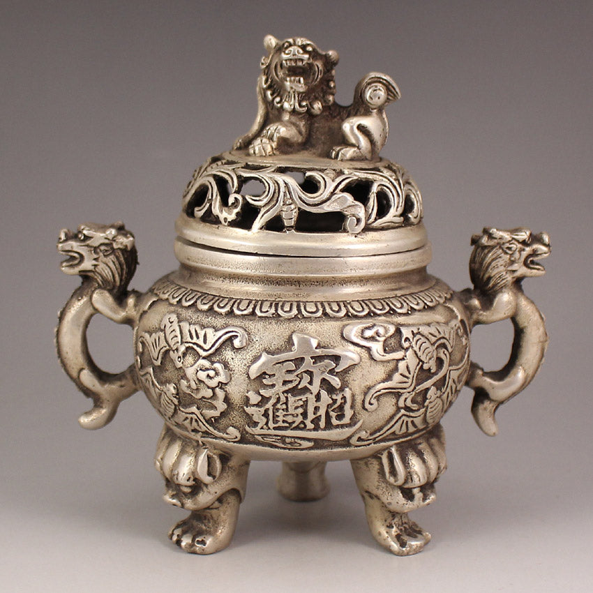 Chinese White Copper 3 Legs Incense Burner