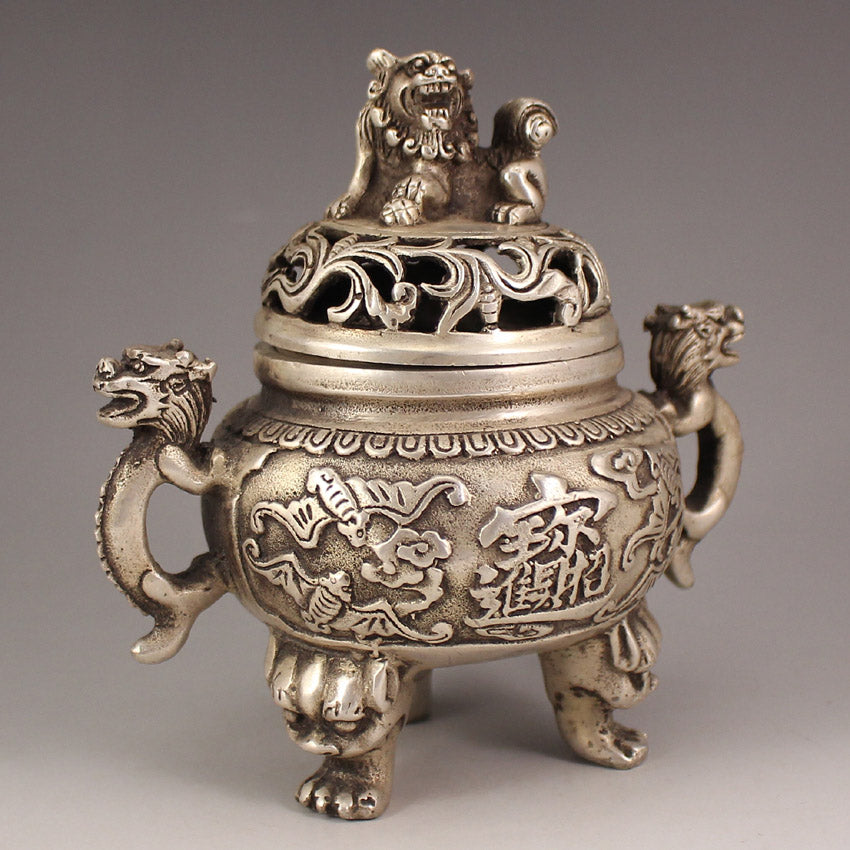 Chinese White Copper 3 Legs Incense Burner