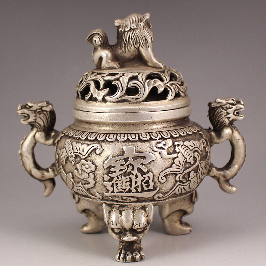 Chinese White Copper 3 Legs Incense Burner