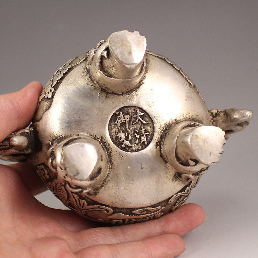 Chinese White Copper 3 Legs Incense Burner