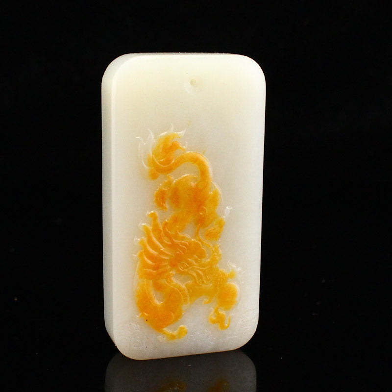 Chinese Hetian Jade Low Relief Fortune Dragon Pendant