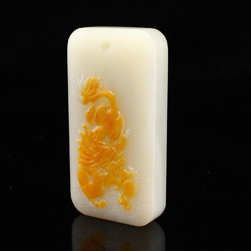 Chinese Hetian Jade Low Relief Fortune Dragon Pendant