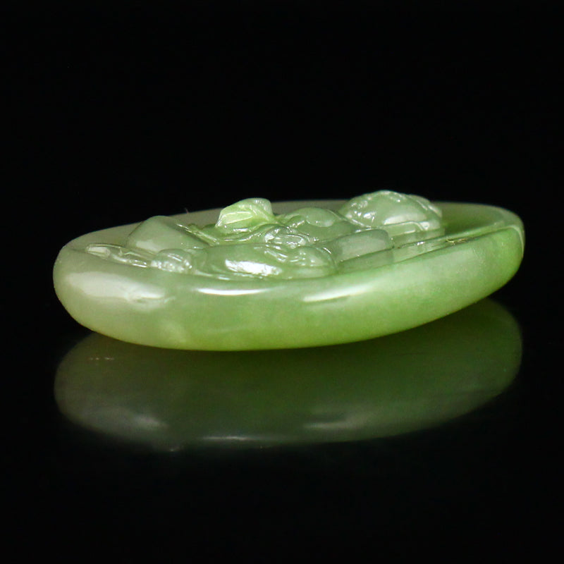 Chinese Natural Green Hetian Jade Kwan-yin Pendant w Certificate