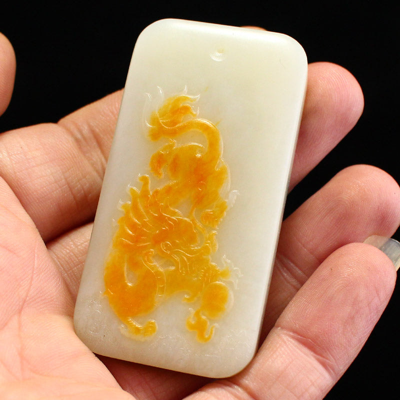 Chinese Hetian Jade Low Relief Fortune Dragon Pendant