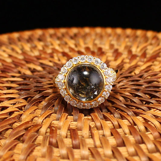 Gilt Gold Silver Inlay Crystal Ring