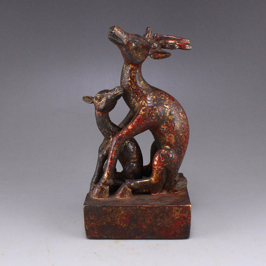 Vintage Chinese Copper Fortune Deer Double Seals