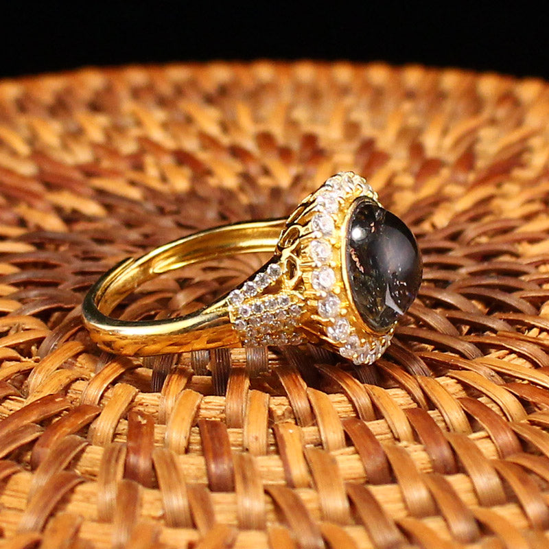 Gilt Gold Silver Inlay Crystal Ring