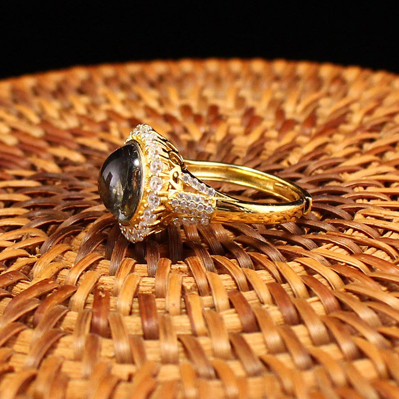 Gilt Gold Silver Inlay Crystal Ring