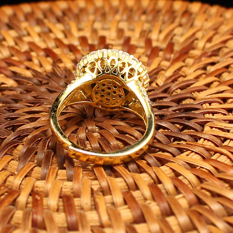 Gilt Gold Silver Inlay Crystal Ring