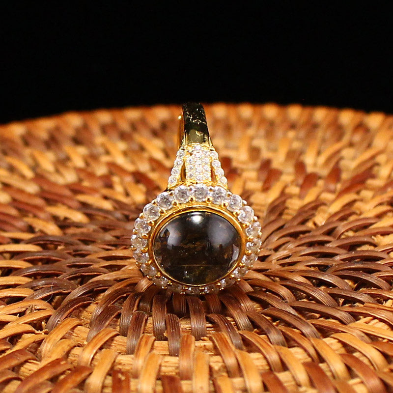 Gilt Gold Silver Inlay Crystal Ring