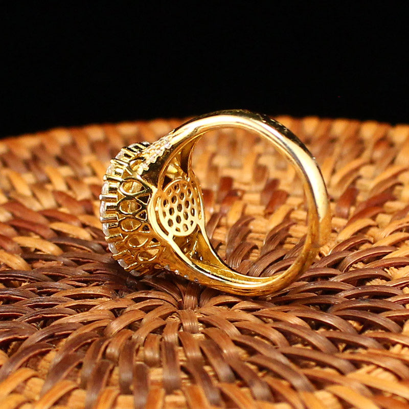 Gilt Gold Silver Inlay Crystal Ring