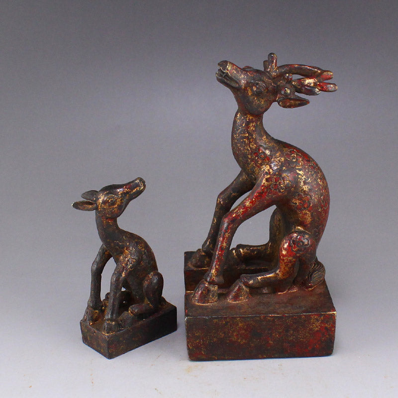 Vintage Chinese Copper Fortune Deer Double Seals