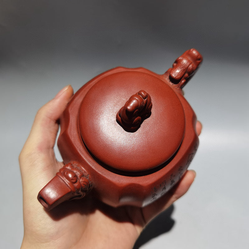 Chinese Yixing Zisha Clay Poetic Prose Dragon Head Teapot w Artist Signed