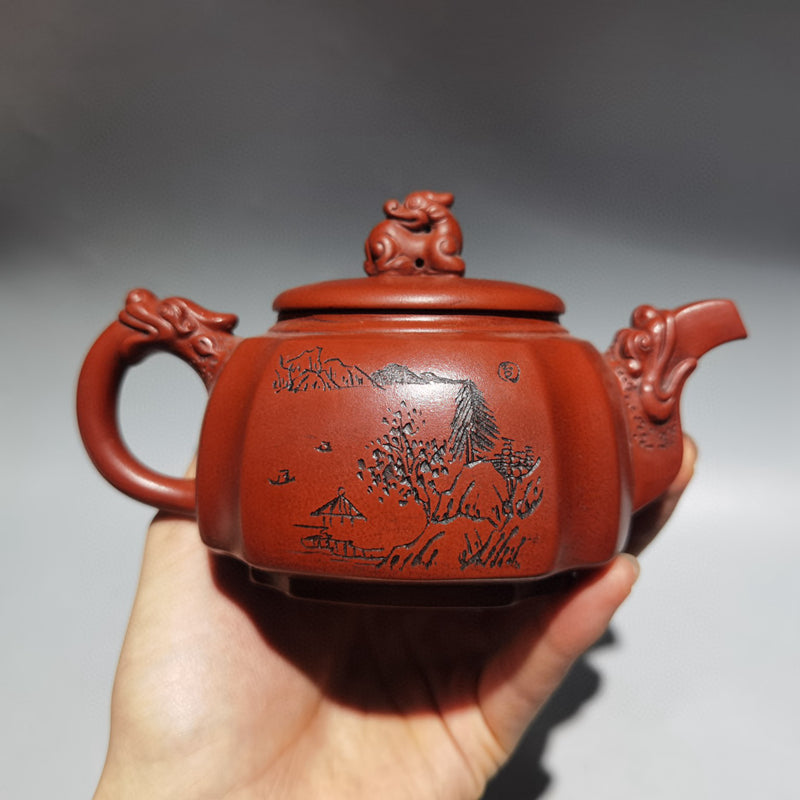 Chinese Yixing Zisha Clay Poetic Prose Dragon Head Teapot w Artist Signed