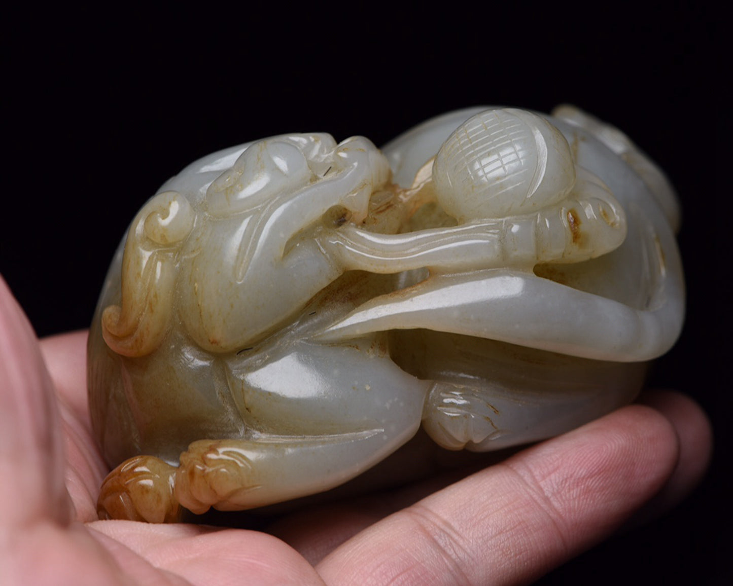 Vintage Chinese Hetian Jade Double Beast Statue