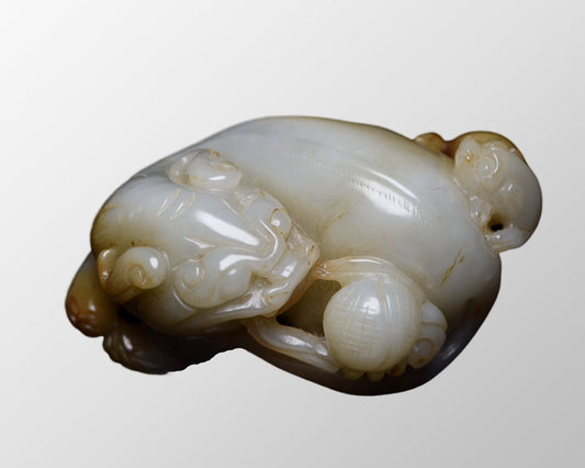 Vintage Chinese Hetian Jade Double Beast Statue