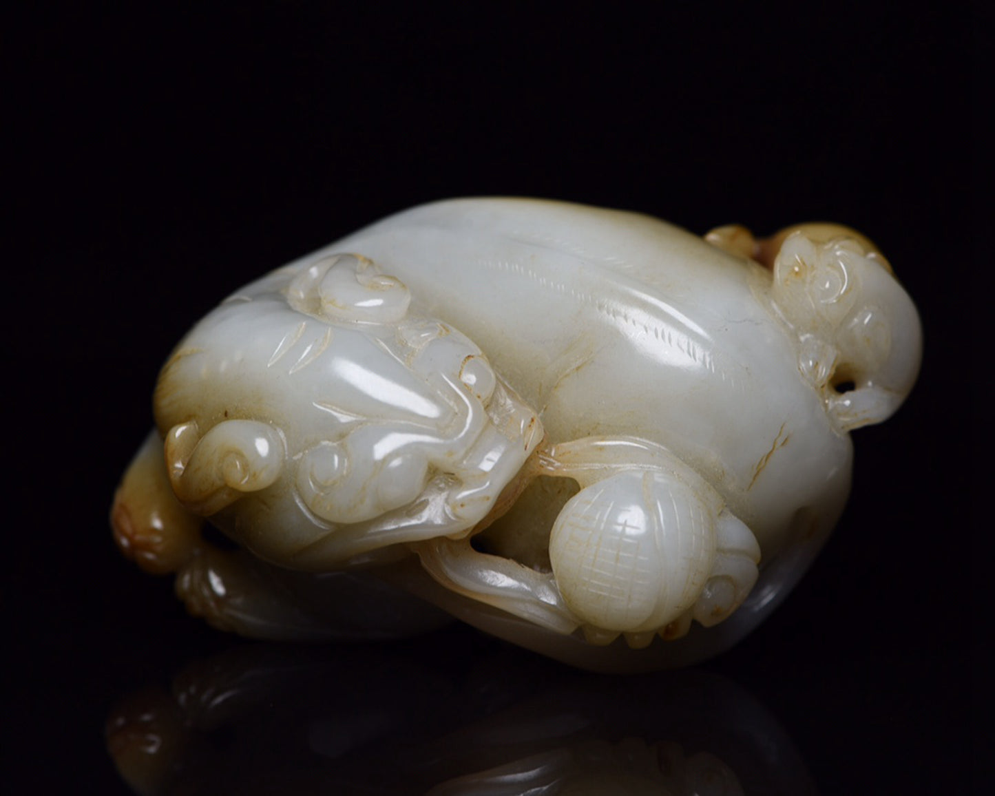 Vintage Chinese Hetian Jade Double Beast Statue