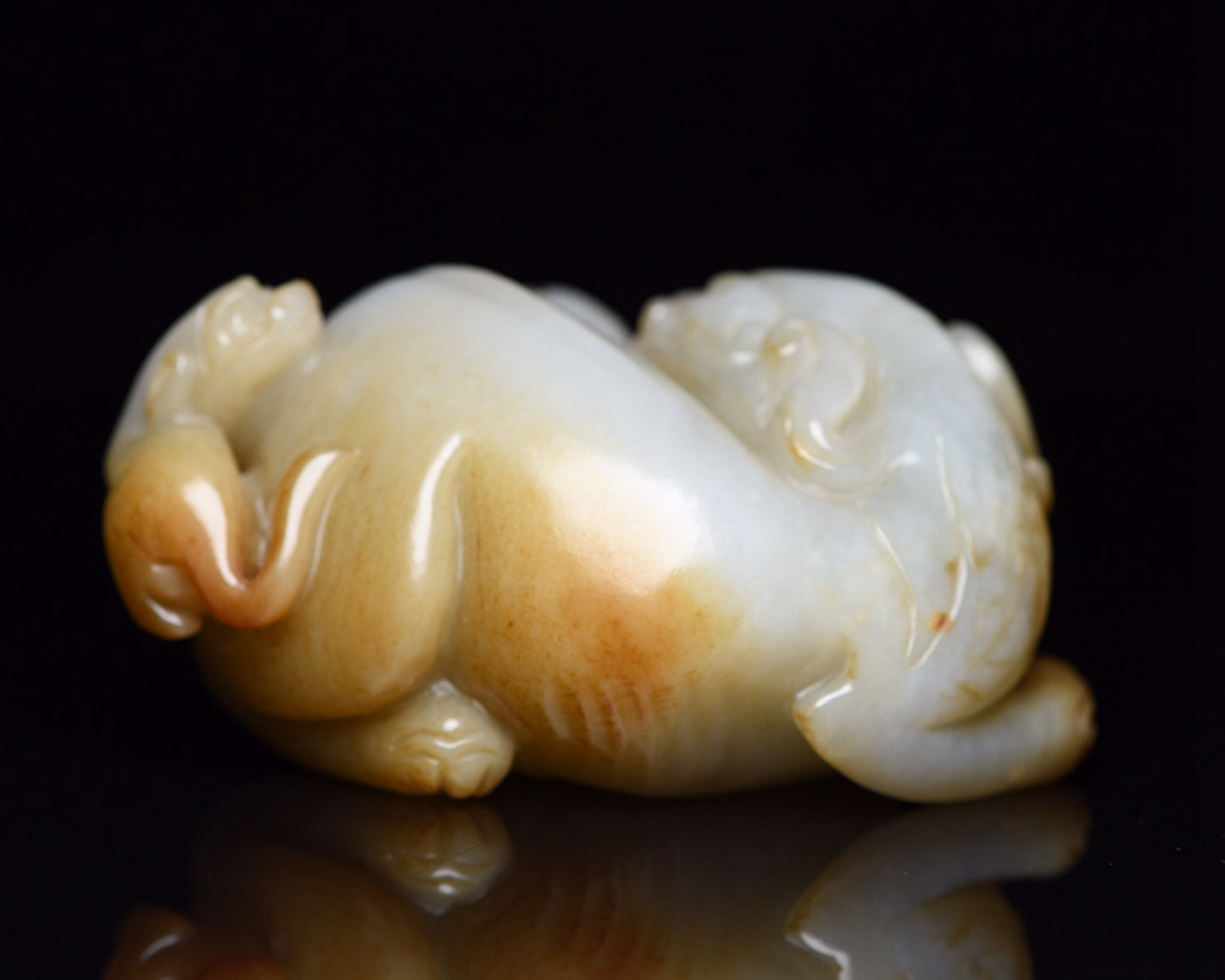 Vintage Chinese Hetian Jade Double Beast Statue