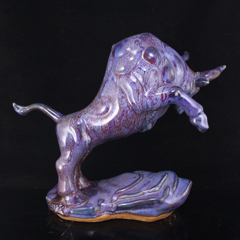 Chinese Jun Kiln Variable Glaze Fortune Ox Porcelain Statue