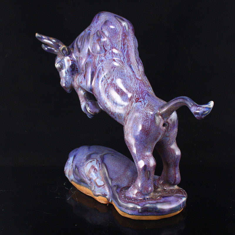 Chinese Jun Kiln Variable Glaze Fortune Ox Porcelain Statue