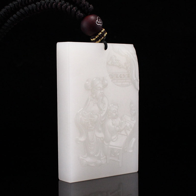 High Quality Natural White Hetian Jade Carved Fortune Taoism Deity Pendant