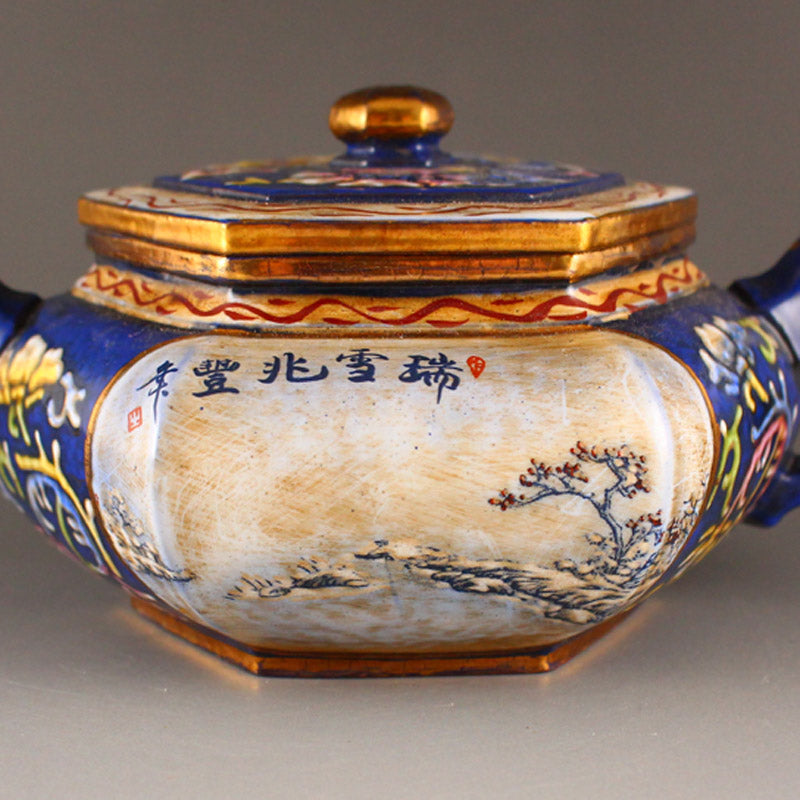 Chinese Gilt Gold Enamel Zisha Clay Teapot