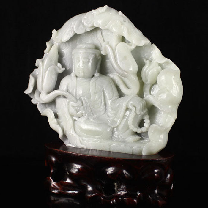 Chinese Natural Hetian Jade Kwan-yin Statue