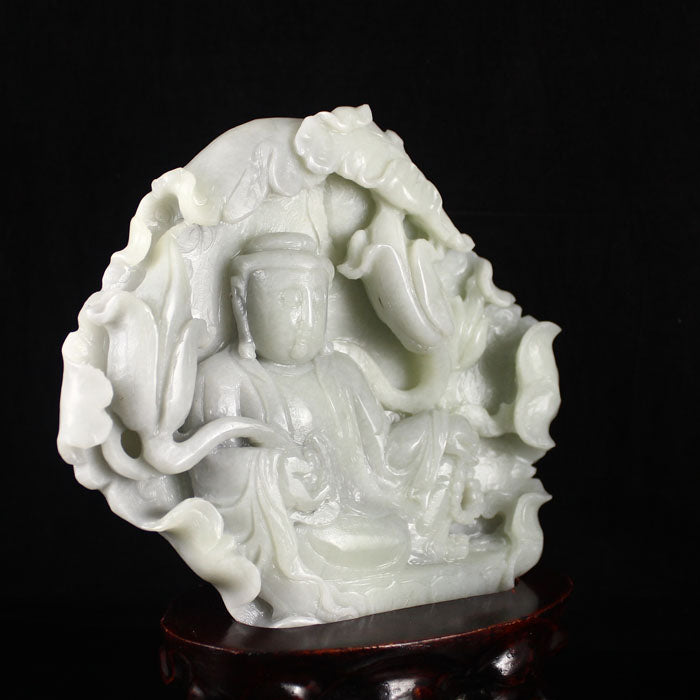 Chinese Natural Hetian Jade Kwan-yin Statue