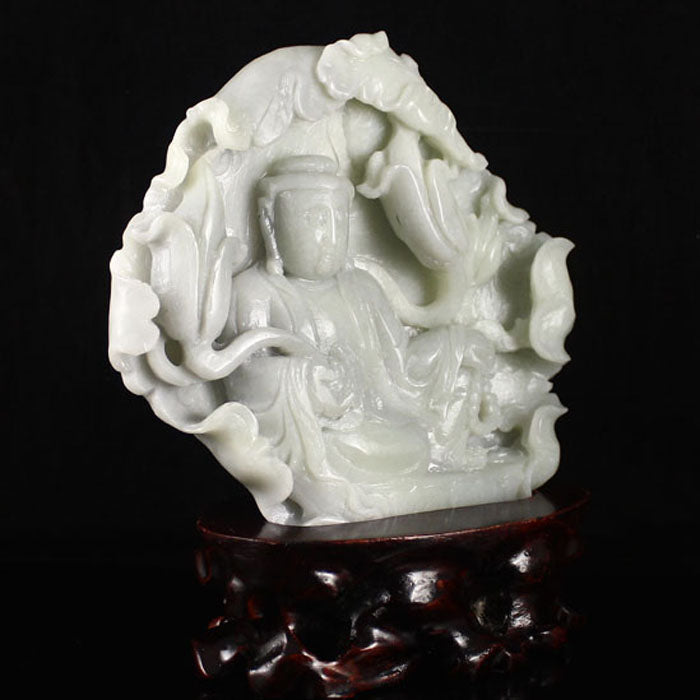 Chinese Natural Hetian Jade Kwan-yin Statue