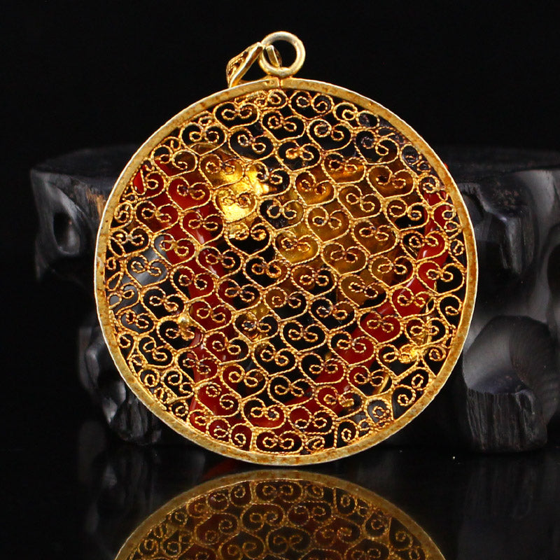 Chinese Gold Wire Gilt Gold Enamel Inlay Red Coral Pendant