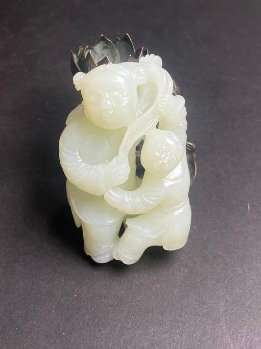 Chinese White Hetian Jade Fortune Kids Pendant