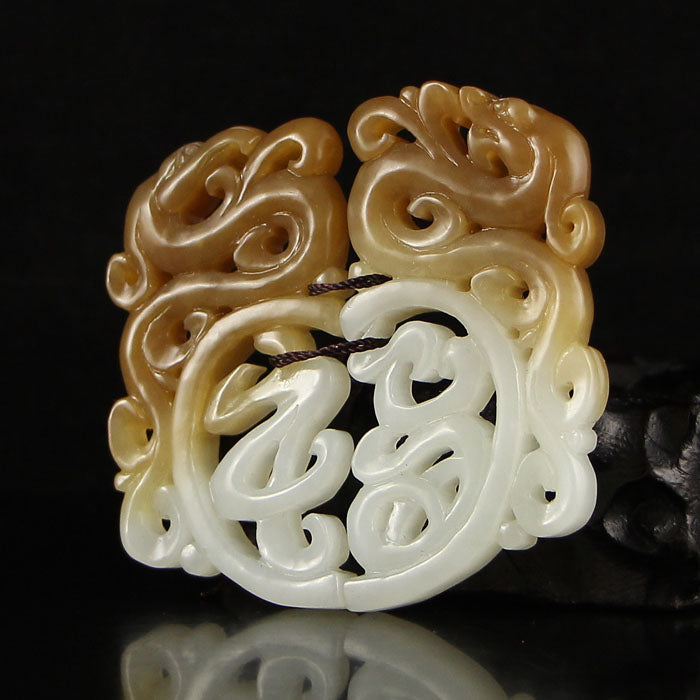 A Pair Superb Openwork Chinese Hetian Jade Dragon Phoenix Pendant