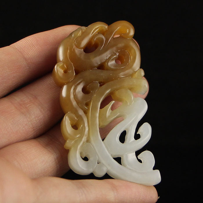 A Pair Superb Openwork Chinese Hetian Jade Dragon Phoenix Pendant