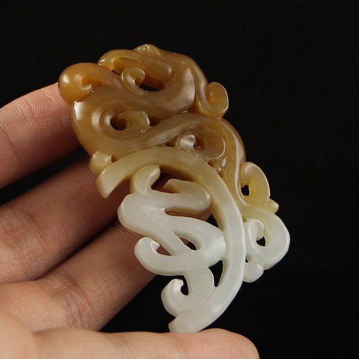 A Pair Superb Openwork Chinese Hetian Jade Dragon Phoenix Pendant