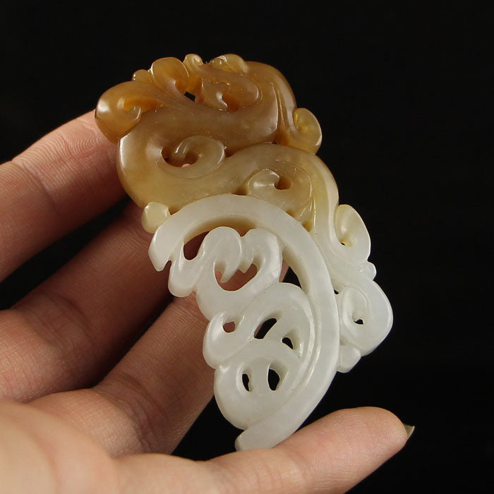 A Pair Superb Openwork Chinese Hetian Jade Dragon Phoenix Pendant