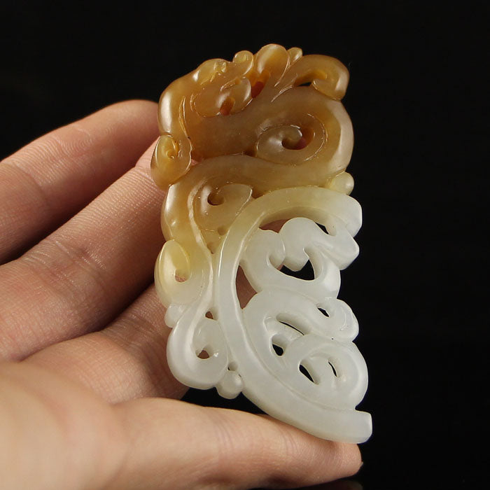 A Pair Superb Openwork Chinese Hetian Jade Dragon Phoenix Pendant