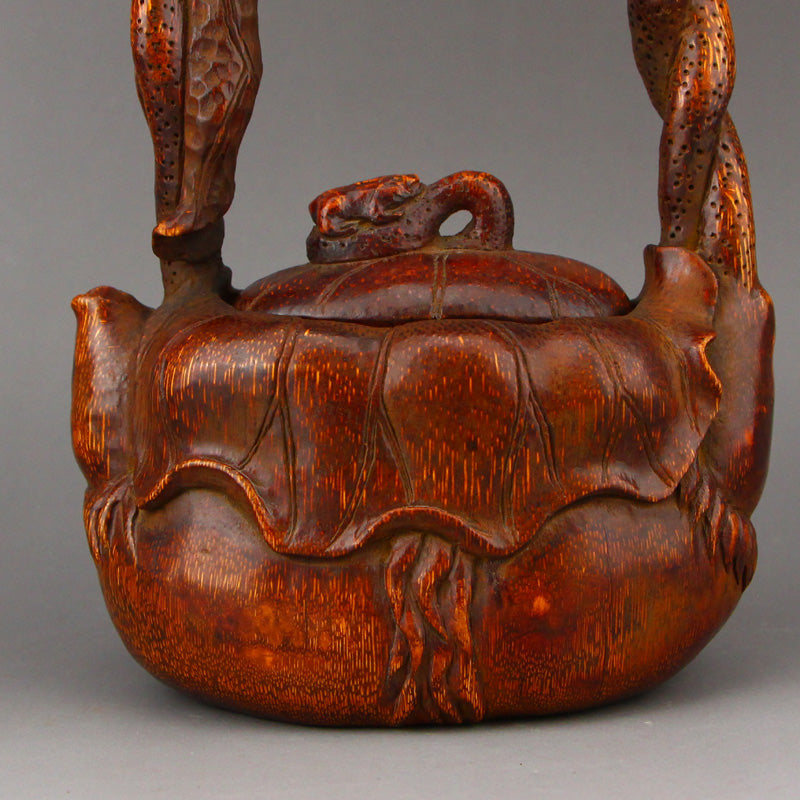 Vintage Chinese Bamboo Carved Handle Teapot