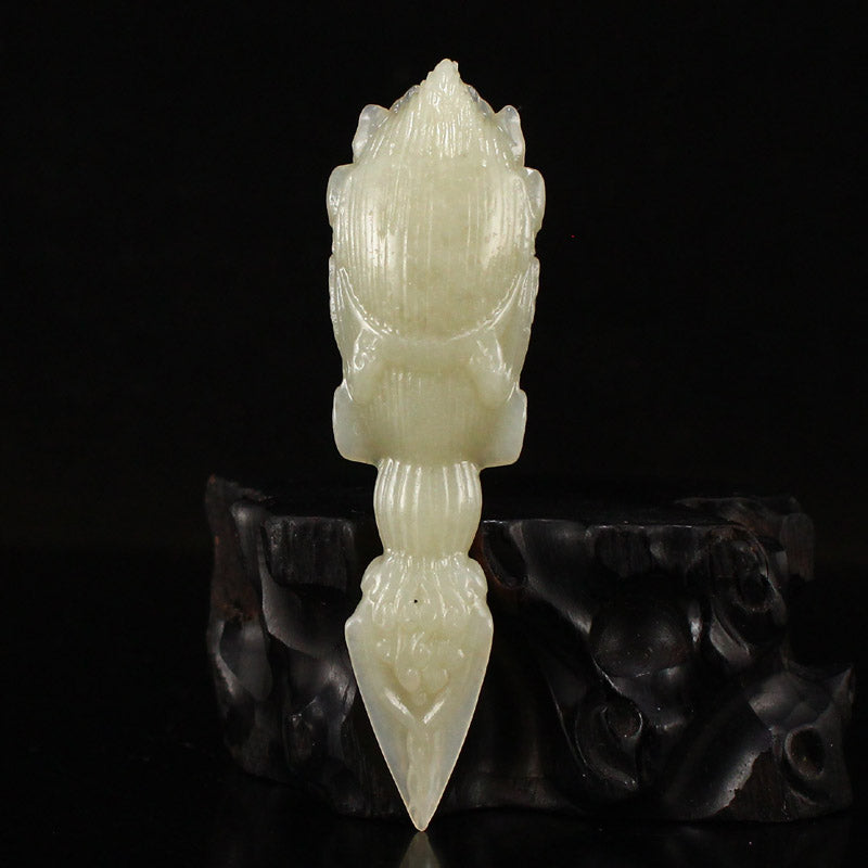 Natural Hetian Jade Carved Pestle Xiangmo Pendant w Certificate