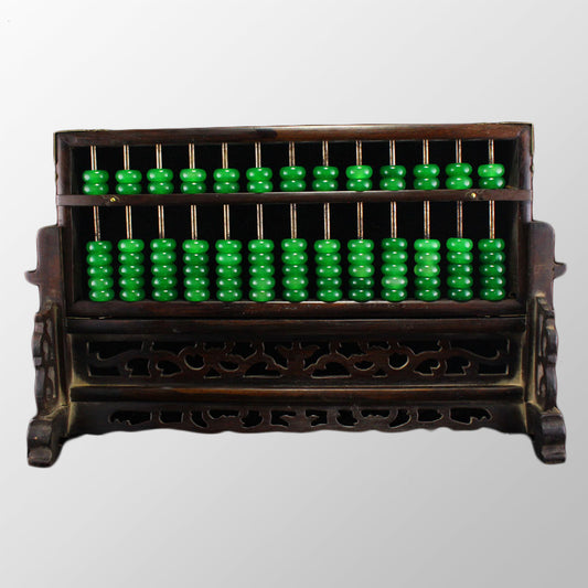 Chinese Zitan Wood Inlay Green Jade Beads Abacus Screen