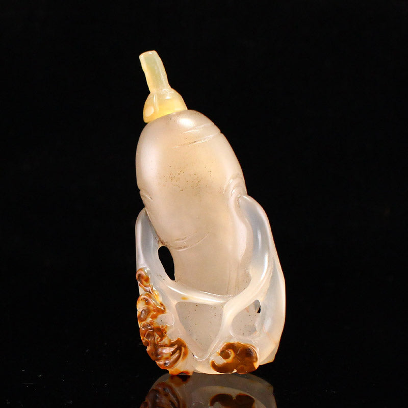 Chinese Agate Carved Bat & Ruyi Snuff Bottle