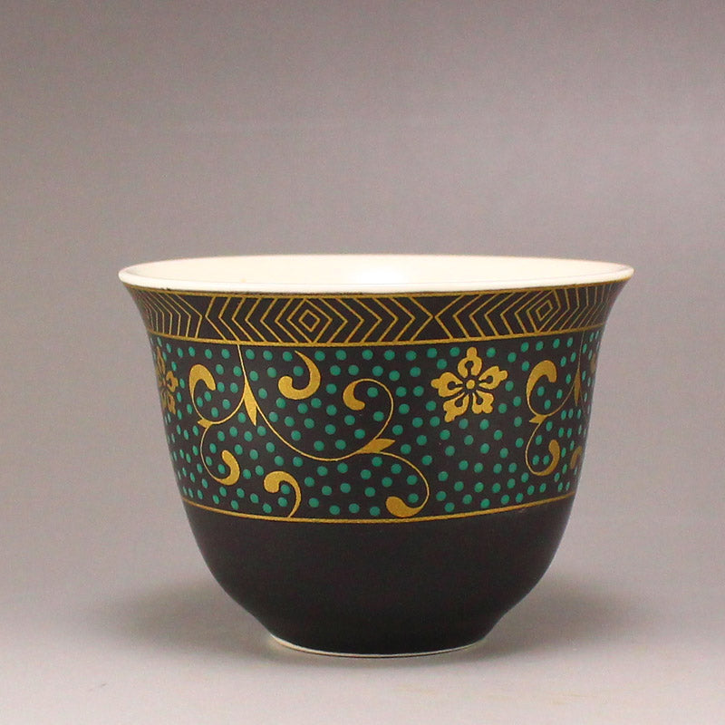 A Pair Four Gilt Gold Black Glaze Flower Design Porcelain Cups